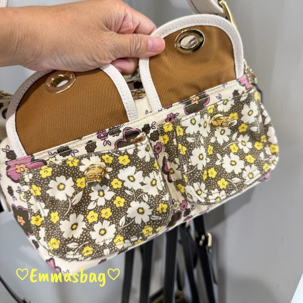 Coach Cargo Shoulder Bag With Floral Print CDW55 Chalk/Daisy - Picture 6 of 15